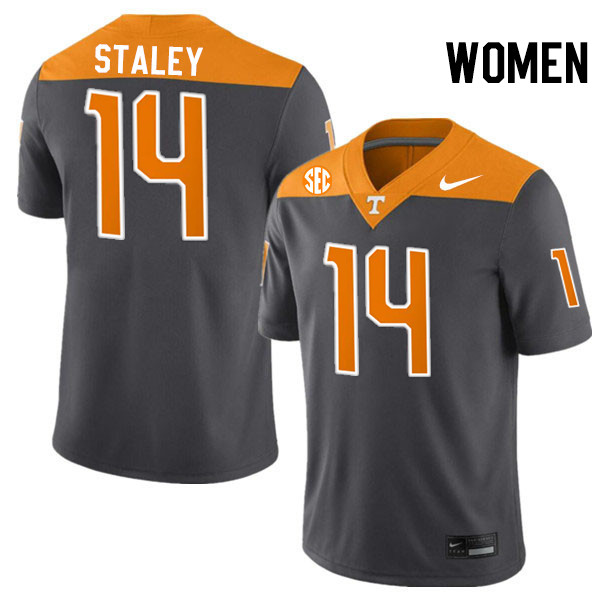 Women #14 Braylon Staley Tennessee Volunteers College Football Jerseys Stitched-Anthracite